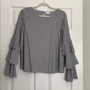 Blue/white bell sleeve blouse